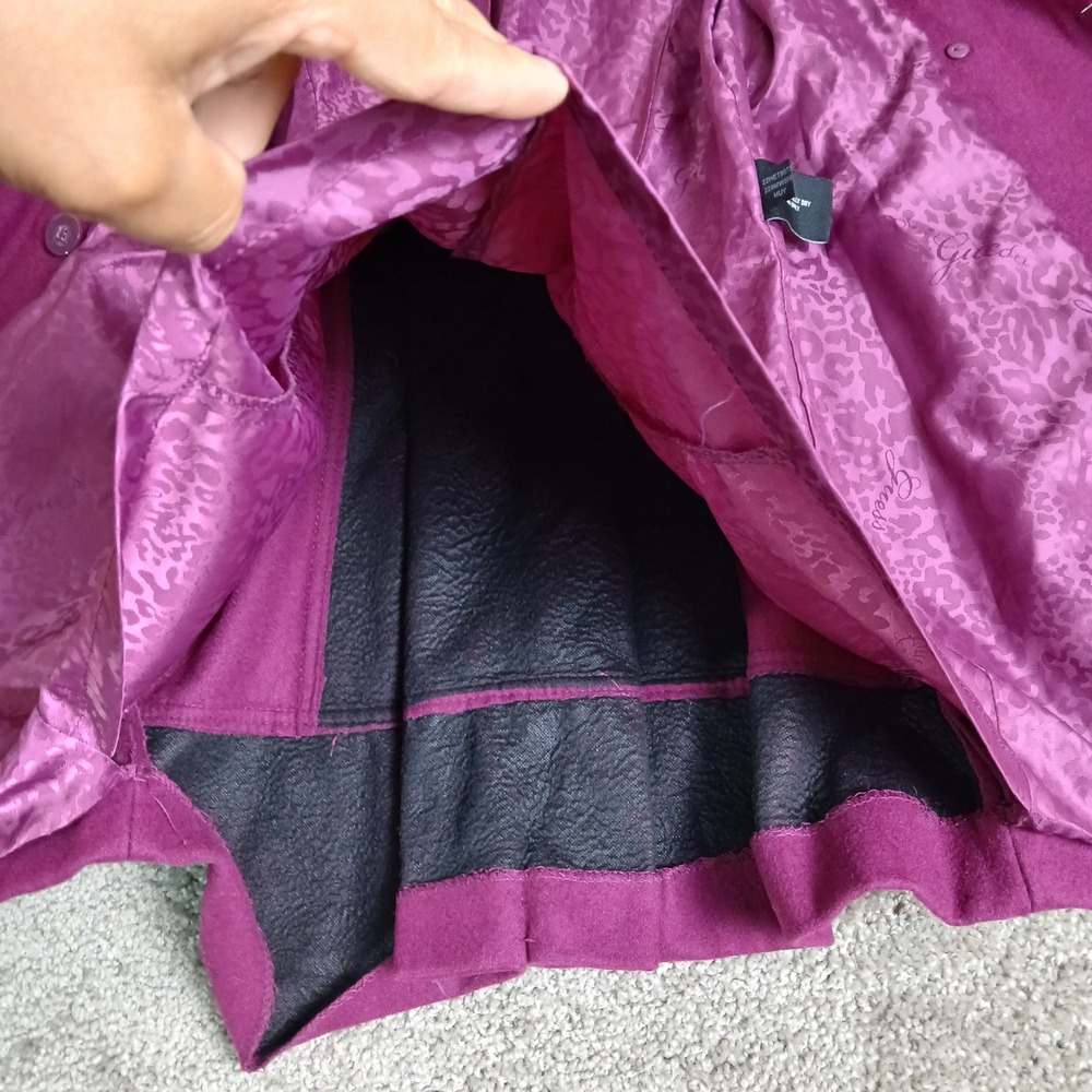 GUESS Womens Magenta Purple Double Breasted Pea Coat Leopard Print Lining - Picture 7 of 16